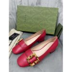 Gucci GG Women Ballet Flat with Bamboo Buckle Dark Red Leather - immagine 5