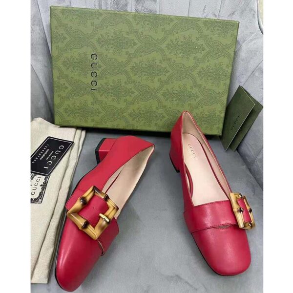 Louis Vuitton LV Women Ballet Flat with Bamboo Buckle Dark Red Leather (8)