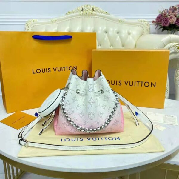 Louis Vuitton LV Women Bella Bucket Bag Gradient Pink Mahina Perforated Calf Leather (10)