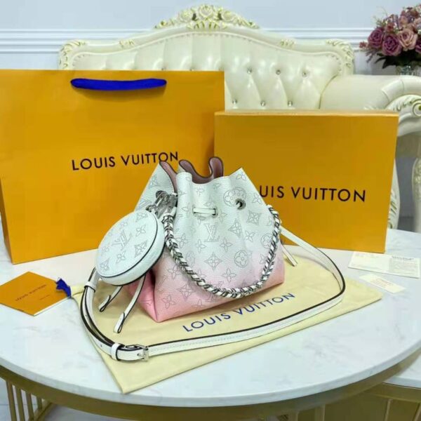 Louis Vuitton LV Women Bella Bucket Bag Gradient Pink Mahina Perforated Calf Leather (3)