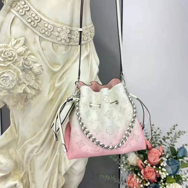 Louis Vuitton LV Women Bella Bucket Bag Gradient Pink Mahina Perforated Calf Leather (4)