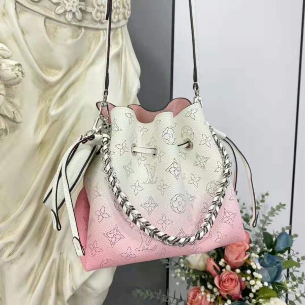 Louis Vuitton LV Women Bella Bucket Bag Gradient Pink Mahina Perforated Calf Leather (5)