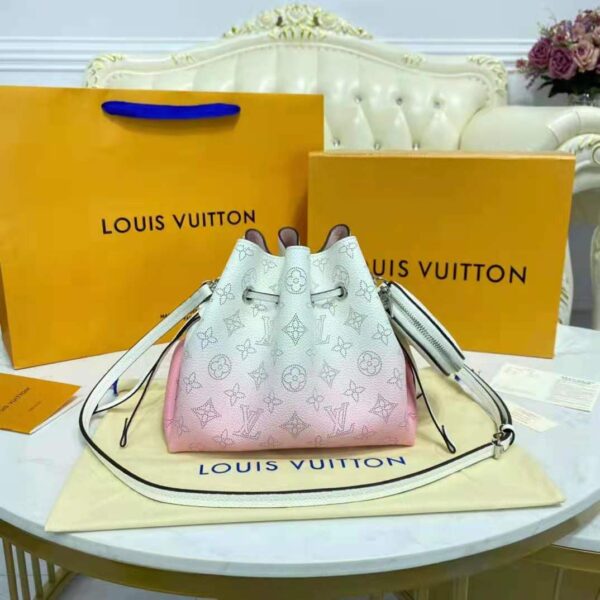 Louis Vuitton LV Women Bella Bucket Bag Gradient Pink Mahina Perforated Calf Leather (9)