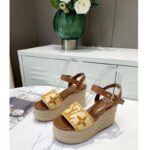 Louis Vuitton LV Women Boundary Wedge Sandal Cognac Brown Raffia Rope Sole Rubber Outsole - Image 3