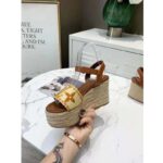 Louis Vuitton LV Women Boundary Wedge Sandal Cognac Brown Raffia Rope Sole Rubber Outsole - Image 7