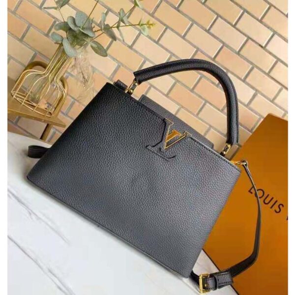 Louis Vuitton LV Women Capucines MM Handbag Black Taurillon Leather (2)
