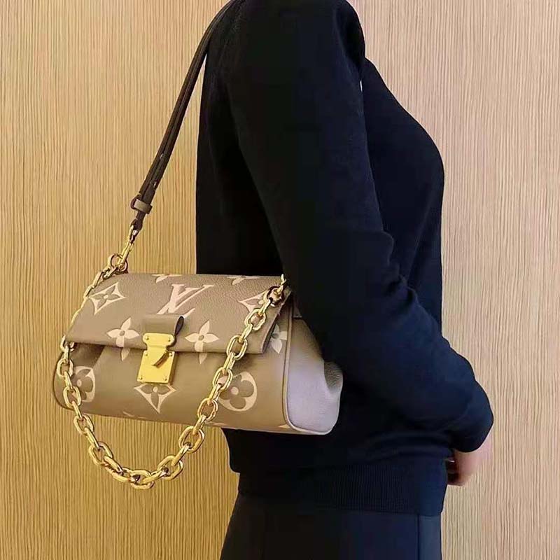 Louis Vuitton Tourterelle and Crème Monogram Empreinte Pochette Félicie Gold Hardware, 2021 (Like New), Grey Womens Handbag