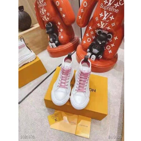Louis Vuitton LV Women LV Squad Sneaker Boot White Pink Canvas and Calf Leather (4)