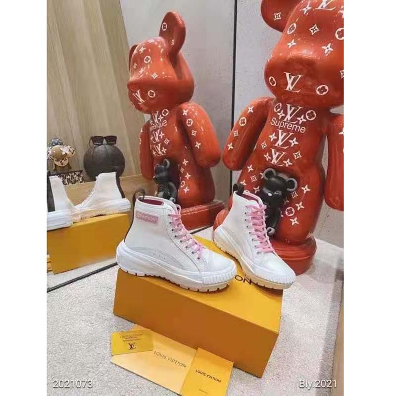 Louis Vuitton LV Women LV Squad Sneaker Boot White Pink Canvas and Calf  Leather - LULUX