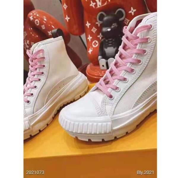 Louis Vuitton LV Women LV Squad Sneaker Boot White Pink Canvas and Calf Leather (6)
