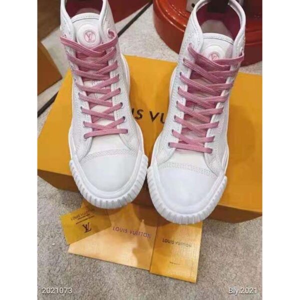 Louis Vuitton LV Women LV Squad Sneaker Boot White Pink Canvas and Calf Leather (7)
