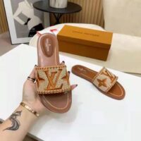 Louis Vuitton LV Women Lock It Flat Mule Cognac Brown LV Intials Monogram Flowers