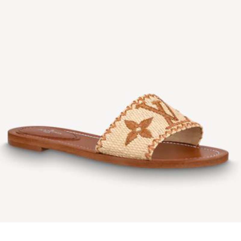 Louis Vuitton Brown Monogram Canvas Lock It Flat Slides Size 37 Louis  Vuitton