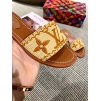 Louis Vuitton LV Women Lock It Flat Mule Cognac Brown Raffia Leather Outsole