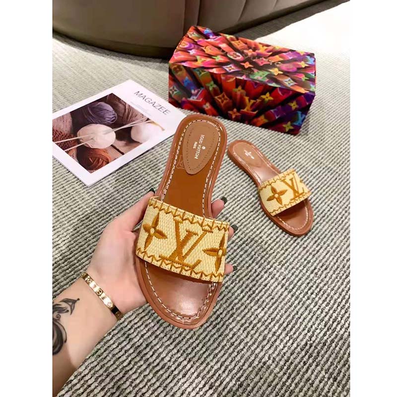 Louis Vuitton Brown Monogram Canvas Lock It Mules Flat Sandals