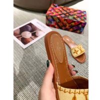 Louis Vuitton LV Women Lock It Flat Mule Cognac Brown Raffia Leather Outsole