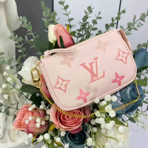 Louis Vuitton LV Women Mini Pochette Accessoires Pink Monogram Empreinte Embossed Supple Grained Cowhide (12)
