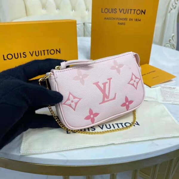 Louis Vuitton LV Women Mini Pochette Accessoires Pink Monogram Empreinte Embossed Supple Grained Cowhide (14)