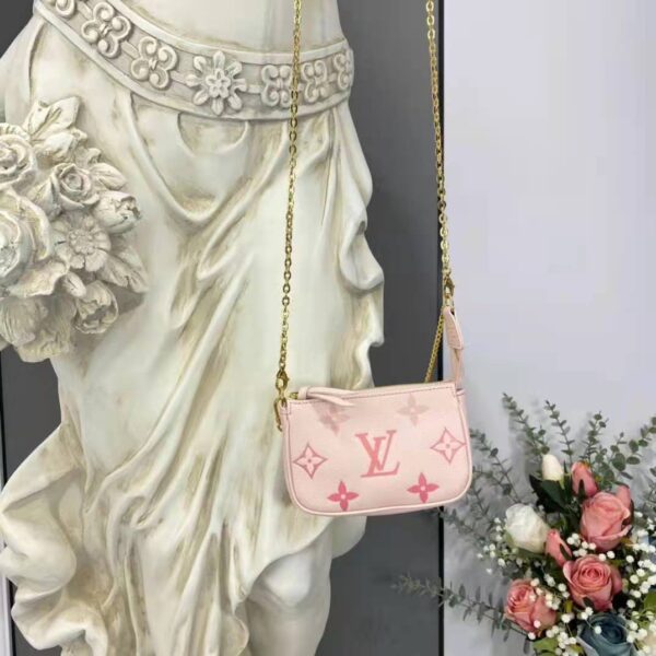 Louis Vuitton LV Women Mini Pochette Accessoires Pink Monogram Empreinte Embossed Supple Grained Cowhide (15)