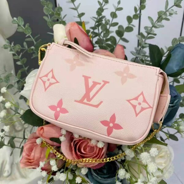 Louis Vuitton LV Women Mini Pochette Accessoires Pink Monogram Empreinte Embossed Supple Grained Cowhide (3)