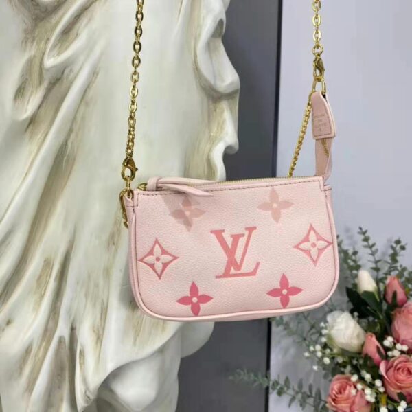 Louis Vuitton LV Women Mini Pochette Accessoires Pink Monogram Empreinte Embossed Supple Grained Cowhide (5)