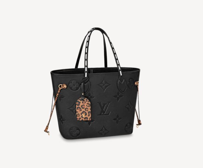 Louis Vuitton LV Women Neverfull MM Tote Black Pink Grained Cowhide Leather  - LULUX