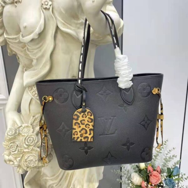 Louis Vuitton LV Women Neverfull MM Tote Bag Wild at Heart Black Embossed Supple Grained Cowhide (13)