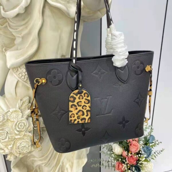 Louis Vuitton LV Women Neverfull MM Tote Bag Wild at Heart Black Embossed Supple Grained Cowhide (14)
