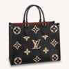 Louis Vuitton LV Women OnTheGo MM Black Beige Embossed Grained Cowhide Leather