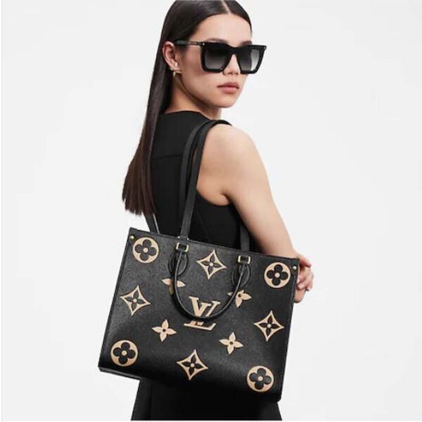 Louis Vuitton LV Women OnTheGo MM Black Beige Embossed Grained Cowhide Leather (11)