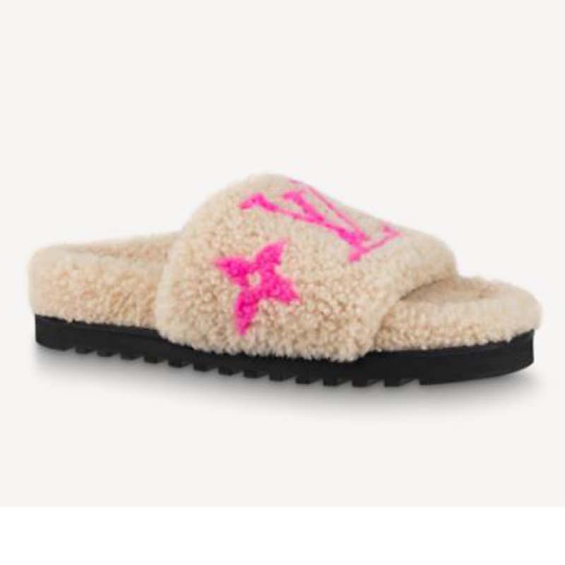 LOUIS VUITTON Shearling Paseo Sandals 38.5 Pink 1285741