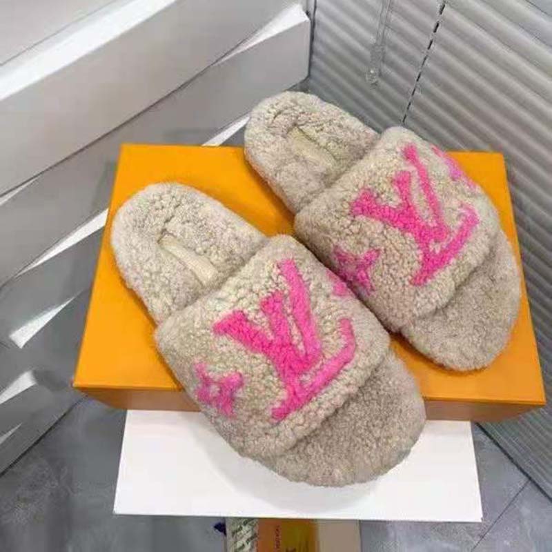 Louis Vuitton Monogram Pink Shearling Paseo Sandals