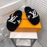 Louis Vuitton LV Women Paseo Flat Comfort Mule Black Shearling LV Initials Monogram Flowers