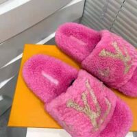 Louis Vuitton LV Women Paseo Flat Comfort Mule Pink Shearling LV Initials Monogram Flowers