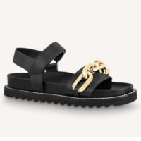 Louis Vuitton LV Women Paseo Flat Comfort Sandal Black Calf Leather Anatomic Insole