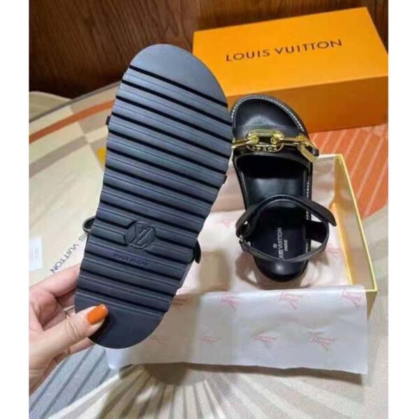 Louis Vuitton LV Women Paseo Flat Comfort Sandal Black Calf Leather Anatomic Insole (10)