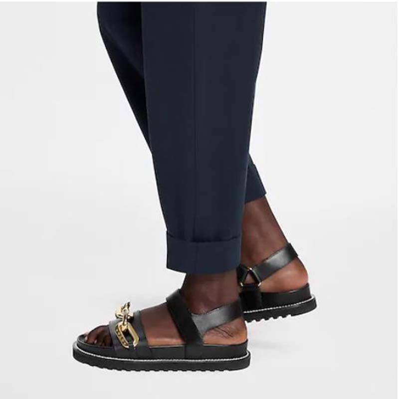 Louis Vuitton® Cordoba Flat Comfort Sandal Black. Size 37.5 in
