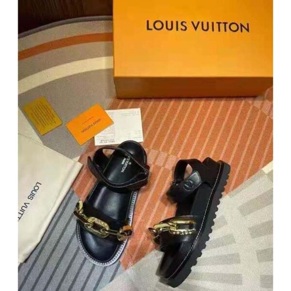 Louis Vuitton LV Women Paseo Flat Comfort Sandal Black Calf Leather Anatomic Insole (6)