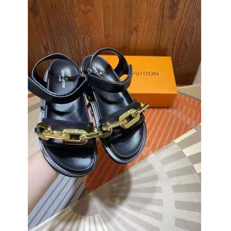 Louis Vuitton 1AB0XT Paseo Flat Comfort Sandal , Black, 38