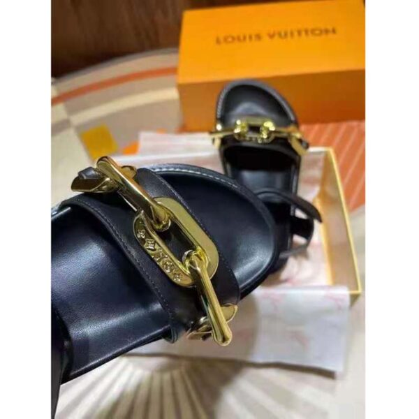 Louis Vuitton LV Women Paseo Flat Comfort Sandal Black Calf Leather Anatomic Insole (9)
