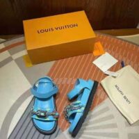 Louis Vuitton LV Women Paseo Flat Comfort Sandal Mint Green Monogram Embossed Lamb Calf Leather