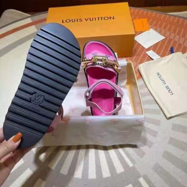 Louis Vuitton LV Women Paseo Flat Comfort Sandal Pink Monogram Embossed Lamb and Calf Leather (10)