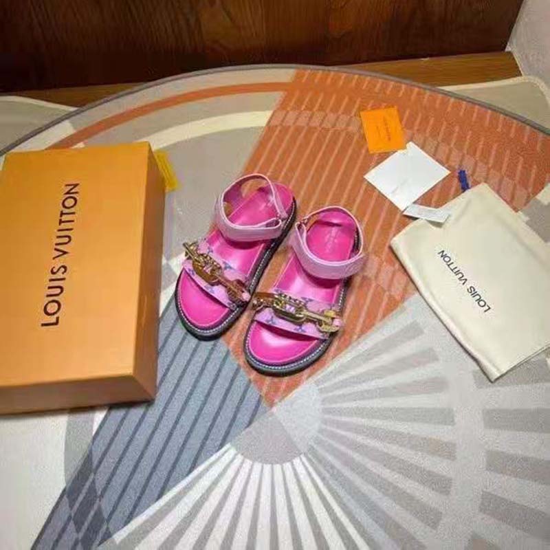 Louis Vuitton Size 39 Monogram Pink Shearling Paseo Sandals 3LV419C