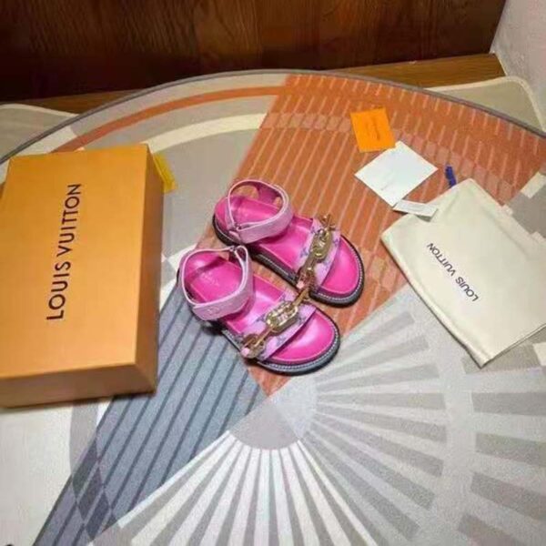 Louis Vuitton LV Women Paseo Flat Comfort Sandal Pink Monogram Embossed Lamb and Calf Leather (4)