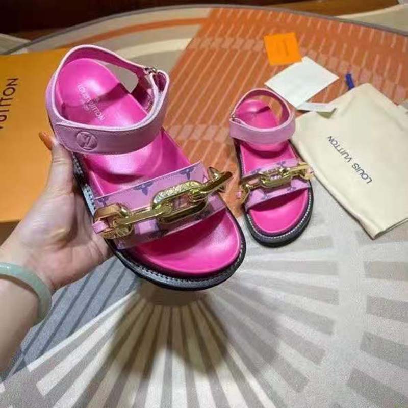 LOUIS VUITTON LV Logo Pink Monogram Flip Flop Sandals EUR35 Used From Japan
