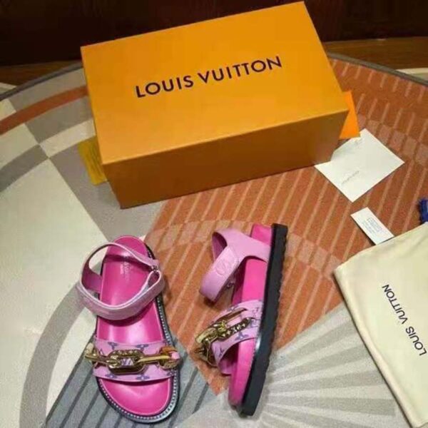 Louis Vuitton LV Women Paseo Flat Comfort Sandal Pink Monogram Embossed Lamb and Calf Leather (6)