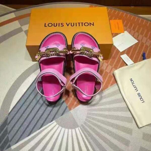 Louis Vuitton LV Women Paseo Flat Comfort Sandal Pink Monogram Embossed Lamb and Calf Leather (8)