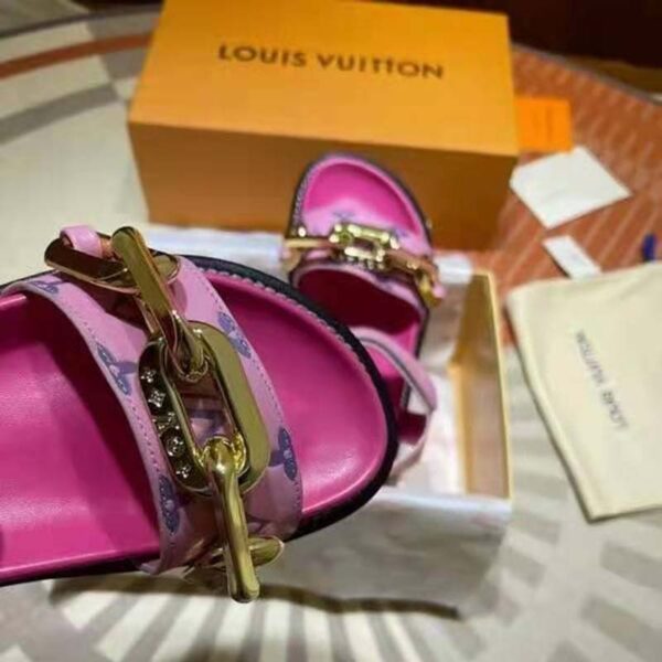 Louis Vuitton LV Women Paseo Flat Comfort Sandal Pink Monogram Embossed Lamb and Calf Leather (9)