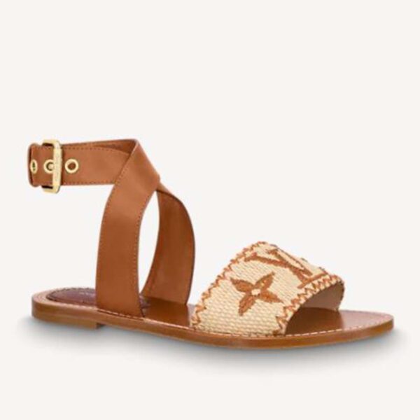 Louis Vuitton LV Women Sienna Flat Sandal Cognac Brown Raffia Leather Outsoleandal Cognac Brown Raffia Leather Outsole (2)