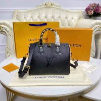 Louis Vuitton LV Women Speedy Bandoulière 25 Handbag Black Embossed Supple Grained Cowhide